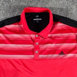 Adidas Golf Polo Shirt Mens XL Red Black Striped Colorblock Performance S/S